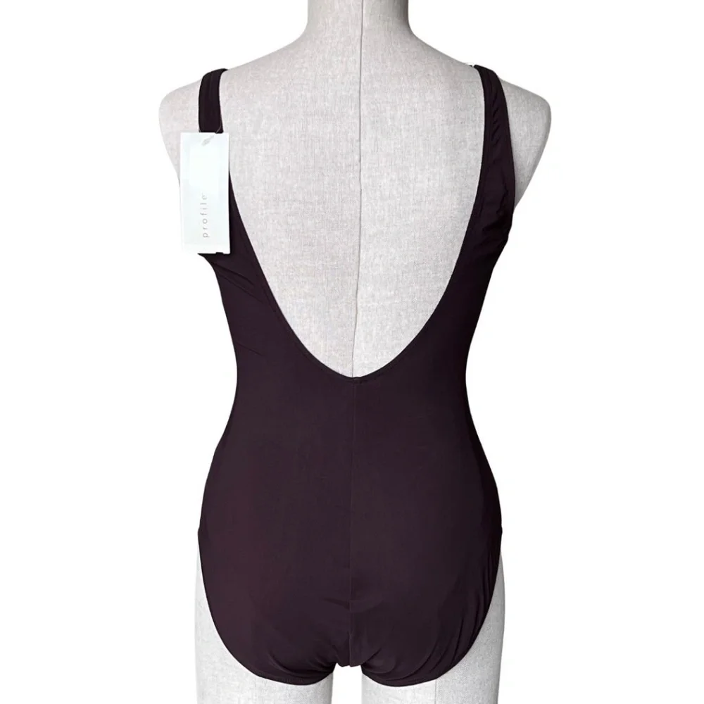 Profile By Gottex Brown One-Piece Swimsuit With Center Mesh Ruching Size 12 NWT
